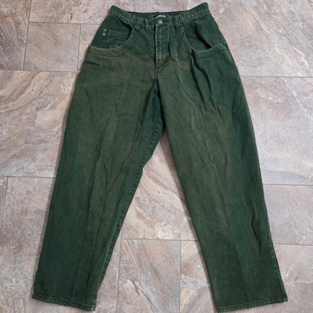 Vintage JNCO Jeans Baggy Dark Green‎ Denim Pants Mens 34x32 Measures 32 waist